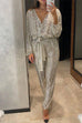 Camilladress Wrap V Neck Tie Waist Sequin Jumpsuit