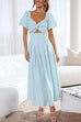 Camilladress V Neck Twist Front Puff Sleeves Cut Out Maxi Dress