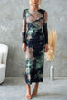 Chic Long Sleeves Abstract Print Bodycon Maxi Dress