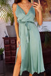 Camilladress Wrap V Neck Knot Waist High Slit Satin Cami Dress