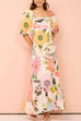 Camilladress Square Collar Puff Sleeves Floral Print Cotton Linen Ruffle Maxi Dress