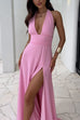 Camilladress Deep V Neck Halter Tie Knot Backless Slit Maxi Dress