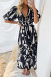 Camilladress V Neck Puff Sleeves Printed Maxi Flowy Dress