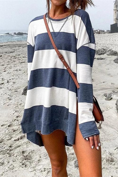 Camilladress Striped Long Sleeves Side Split Pullover