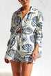 Camilladress Graffiti Printed Long Sleeves Blouse Shirt Wide Leg Shorts Loungewear Set