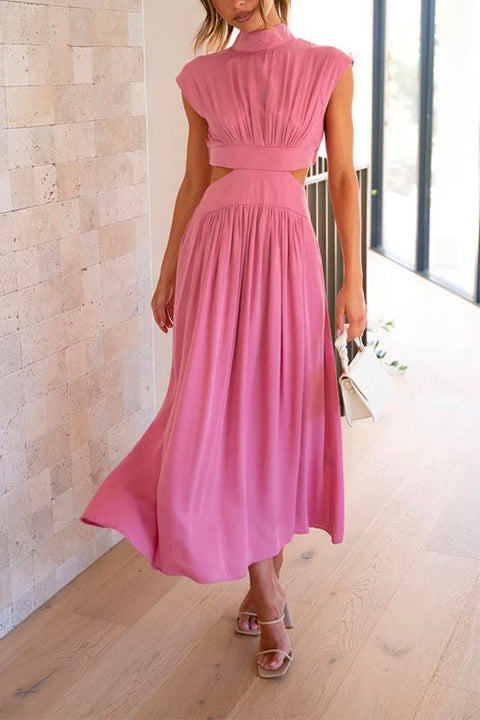 Camilladress Solid Mockneck Cut Out Maxi A-line Swing Dress