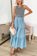 Ruffle Tiered Denim Maxi Swing Skirt