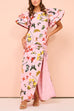 Camilladress Flounce Sleeves Drawstring Slit Printed Maxi Dress