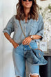 Camilladress Half Sleeves Distressed Button Down Denim Shirt