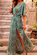 Camilladress Wrap V Neck Flare Sleeve High Slit Maxi Printed Dress