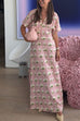 Camilladress V Neck Short Sleeves Floral Print Maxi Holiday Dress