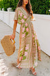 Camilladress V Neck Kimono Sleeves Side Split Printed Maxi Holiday Dress