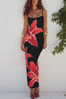 Camilladress Spaghetti Strap Back Slit Lily Print Bodycon Maxi Dress