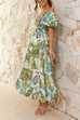 Camilladress Twist Front Puff Sleeves Ruffle Tiered Printed Maxi Dress