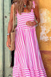 Camilladress Striped Bow Knot Shoulder Smocked Ruffle Maxi Holiday Dress