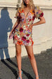 Camilladress V Neck Puff Sleeves Embroidered Floral Mini Dress