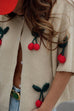 Camilladress Short Sleeves Button Up Cherry Decorative Knit Sweater