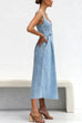 Camilladress Distressed Button Down Pocketed Denim A-line Midi Cami Dress