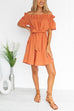 Off Shoulder Short Sleeves Tie Waist Ruffle Dress