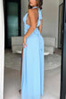 Camilladress Deep V Neck Halter Tie Knot Backless Slit Maxi Dress