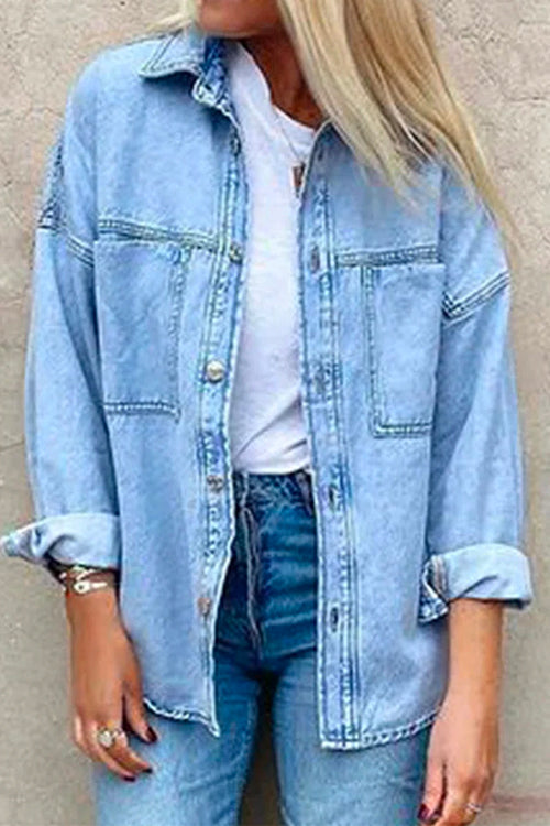 Camilladress Drop Shoulder Long Sleeves Distressed Boyfriend Denim Shacket