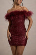 Camilladress Off Shoulder Feather Trim Sequin Mini Party Dress