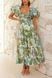 Camilladress Twist Front Puff Sleeves Ruffle Tiered Printed Maxi Dress