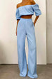 Camilladress Off Shoulder Half Sleeves Crop Top Wide Leg Pants Set