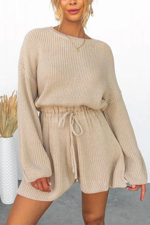 Camilladress Drop Shoulder Long Sleeves Drawstring Waist Knitting Romper