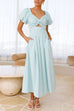 Camilladress V Neck Twist Front Puff Sleeves Cut Out Maxi Dress