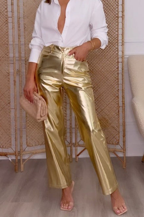 Camilladress High Waist Straight Leg Shiny Faux Leather Pants