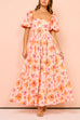 Camilladress Square Neck Puff Sleeves Floral Print Ruffle Maxi Dress