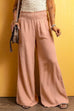 Camilladress Smocked Elastic Waist Wide Leg Cotton Linen Pants