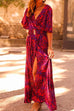 Camilladress Wrap V Neck Flare Sleeve High Slit Maxi Printed Dress