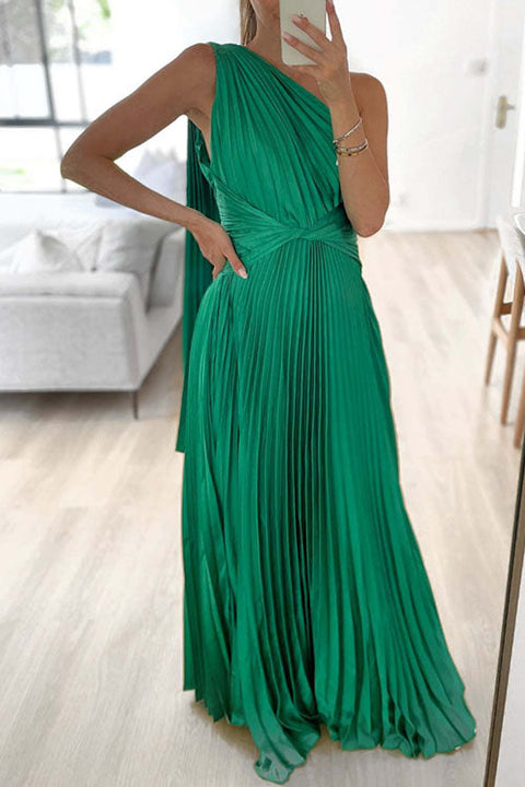 Camilladress Draped One Shoulder Waisted Pleated Maxi Party Dress