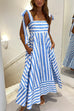 Camilladress Pocketed Bow Shoulder Striped Swing Maxi Cami Dress