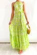 Camilladress Halter Tie Waist Ruffle Tiered Maxi Printed Holiday Dress