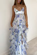 Camilladress V Neck Backless Cut Out Ruffle Trim Slit Floral Maxi Cami Dress