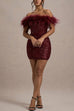 Camilladress Off Shoulder Feather Trim Sequin Mini Party Dress