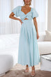 Camilladress V Neck Twist Front Puff Sleeves Cut Out Maxi Dress