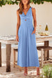 Camilladress Ruched V Neck Cut Out Sleeveless Wide Leg Jumpsuit