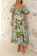 Camilladress Twist Front Puff Sleeves Ruffle Tiered Printed Maxi Dress