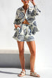 Camilladress Graffiti Printed Long Sleeves Blouse Shirt Wide Leg Shorts Loungewear Set