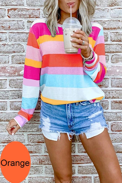 Camilladress Rainbow Striped Long Sleeves Pullover Top