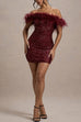 Camilladress Off Shoulder Feather Trim Sequin Mini Party Dress