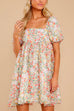 Square Neck Floral Print Babydoll Flowy Dress