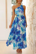 Camilladress One Shoulder Sleeveless Cut Out Printed Swing Maxi Dress