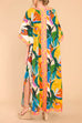 Camilladress Kimono Sleeves Side Split Tropic Print Maxi Caftan Dress