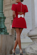 Camilladress Mockneck Petal Sleeves Bow Knot Cut Out Mini Dress