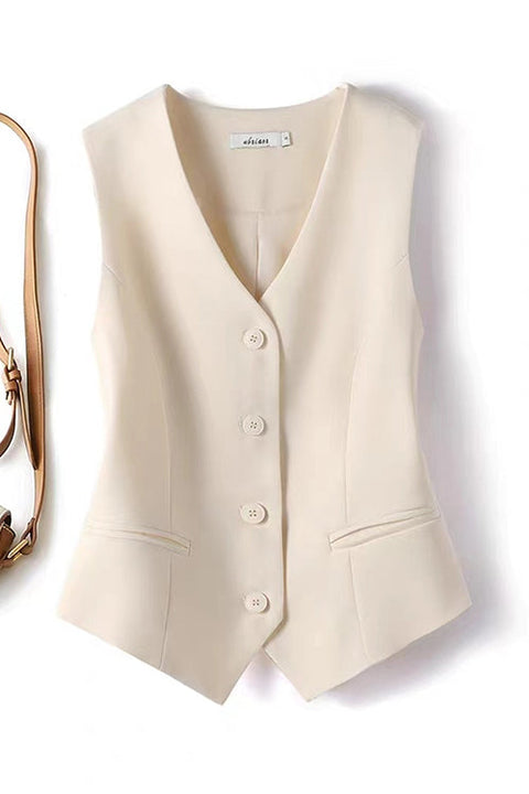 Camilladress V Neck Button Up Pocketed Blazer Vest